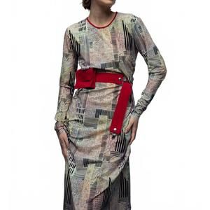 NEW OPIFICIO MODENESE san diego dress skyline in tan with red